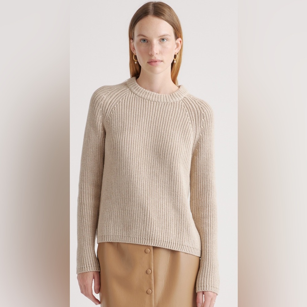 Quince 100% Organic Cotton Fisherman Crew Sweater in Cement Marl